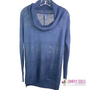 Gap Womens Tapestry Navy Waffle Cowl Neck Sweater Relaxed High-Low Medium